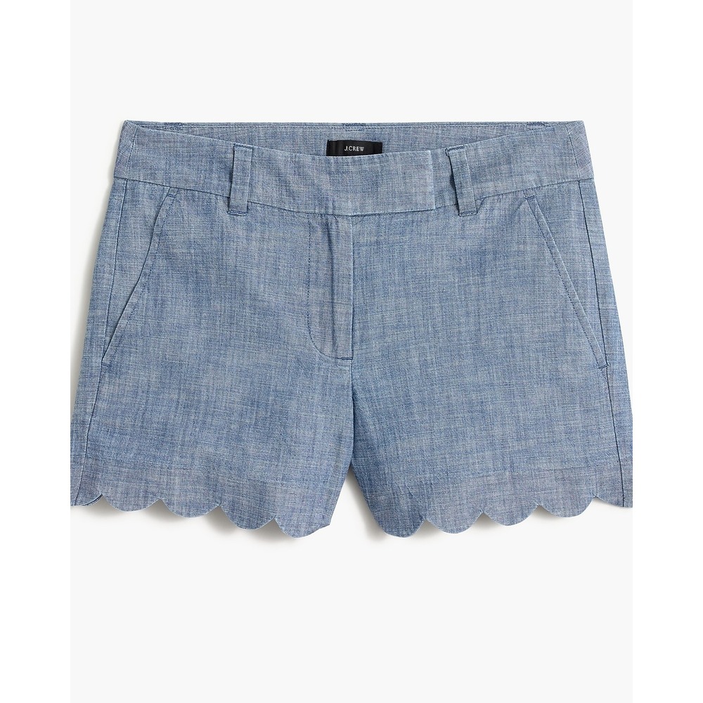 J.Crew Women Blue Scalloped‎ Hem Chambray Shorts AK738 Size 6 NWT
